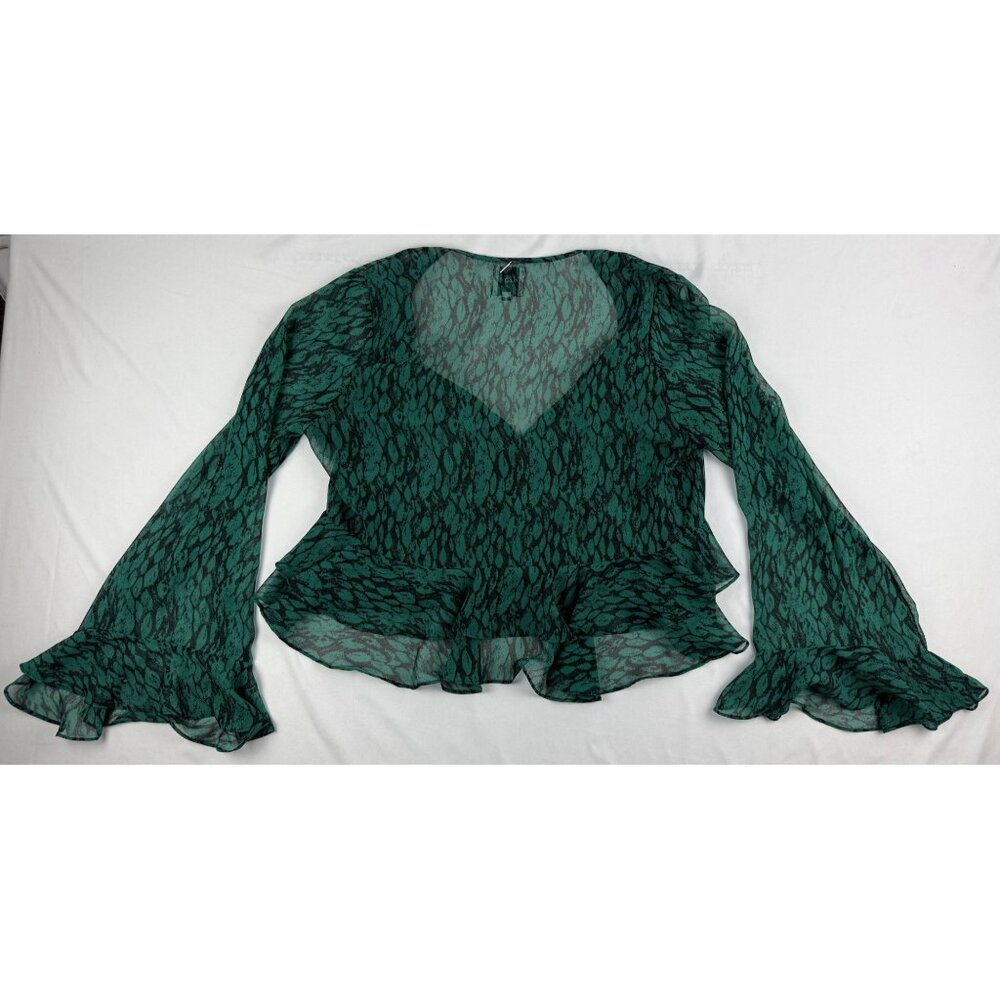 MISA Los Angeles Emerald green ruffled bell sleeve blouse Size Small - Picture 4 of 9